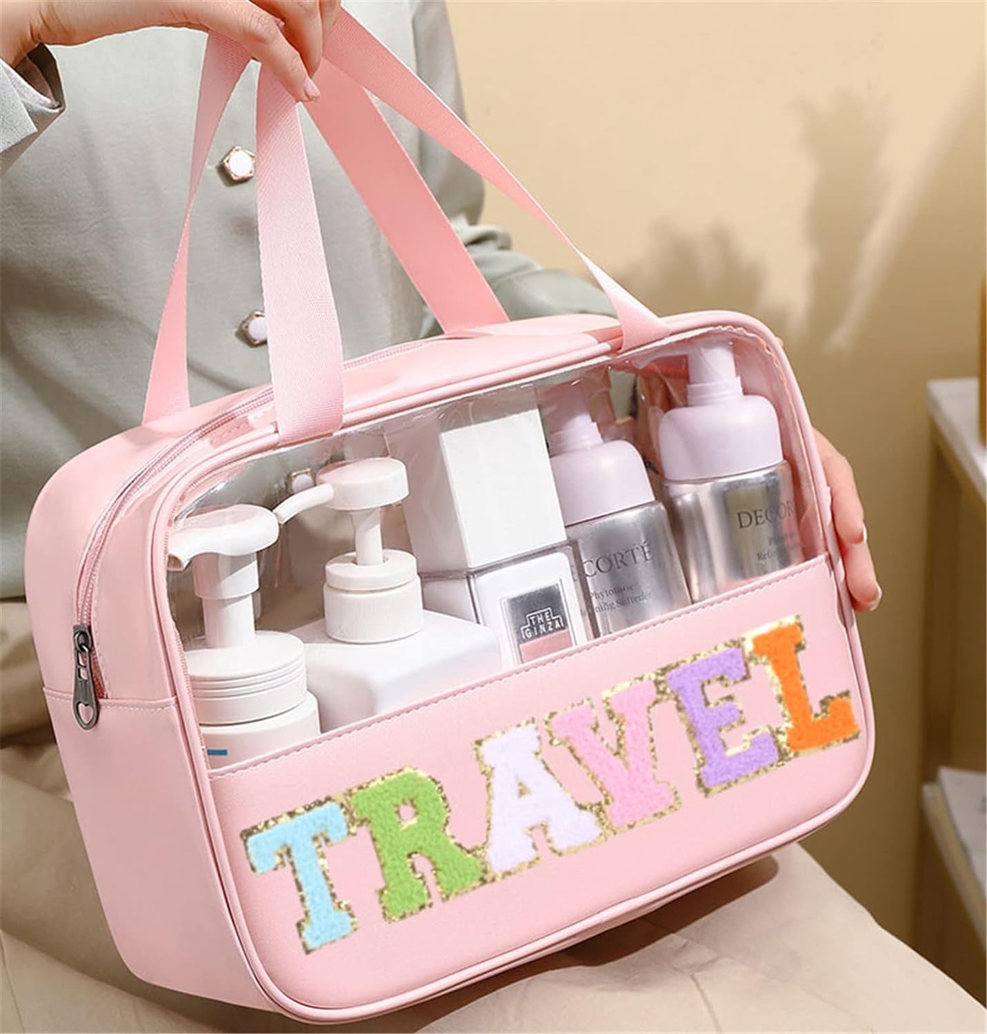 Letter Patch Travel Makeup Bag 