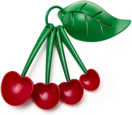 NEW!!  Measuring Spoons Set - Teaspoons for Dry & Liquid Ingredients, Bpa-Free & Dishwasher Safe, Funny Gifts, Cute Kitchen Accessories, Baking Accessories, Unique Kitchen Gadgets (Mon Cherry)