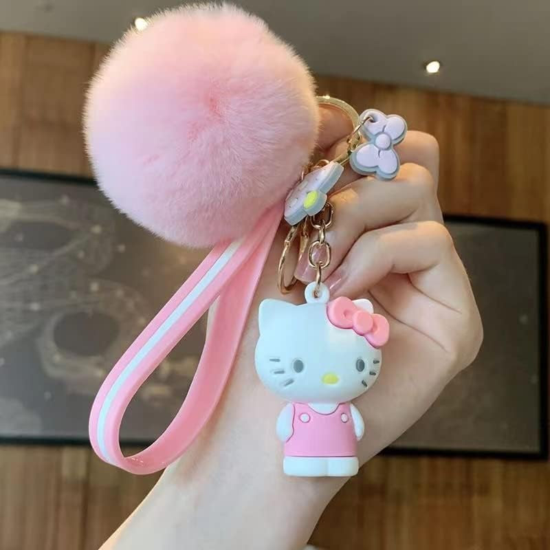 Cute Keychains for Women/Girls, Kawaii Pom Pom Key Chain Accessories Wristlet Keychain for Backpack Handbag Car Keys