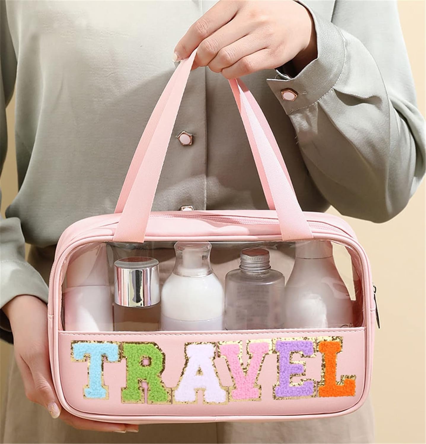 Letter Patch Travel Makeup Bag 