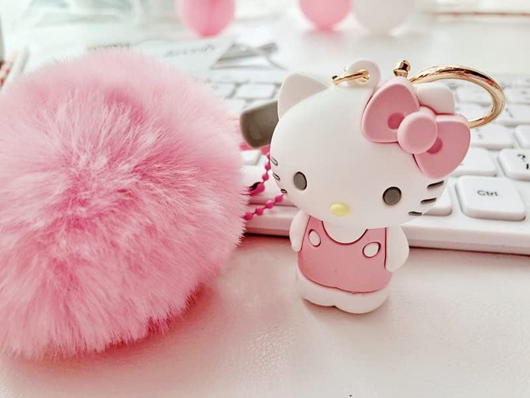 Cute Keychains for Women/Girls, Kawaii Pom Pom Key Chain Accessories Wristlet Keychain for Backpack Handbag Car Keys