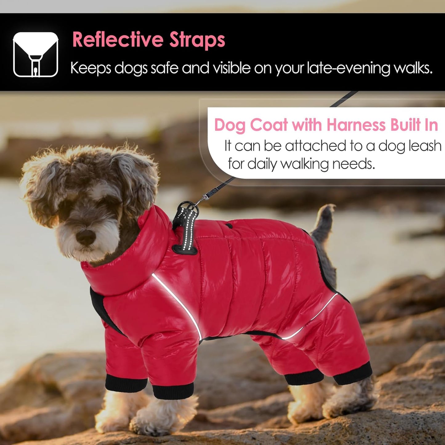 Dog Coat, Waterproof Dog Jacket for Winter, Warm Fullbody Dog Snowsuit, Zip up Fleece Dog Vest, Cold Weather Dog Coats with Reflective Stripes, Outdoor Windproof Dog Apparel for Small Dogs, S