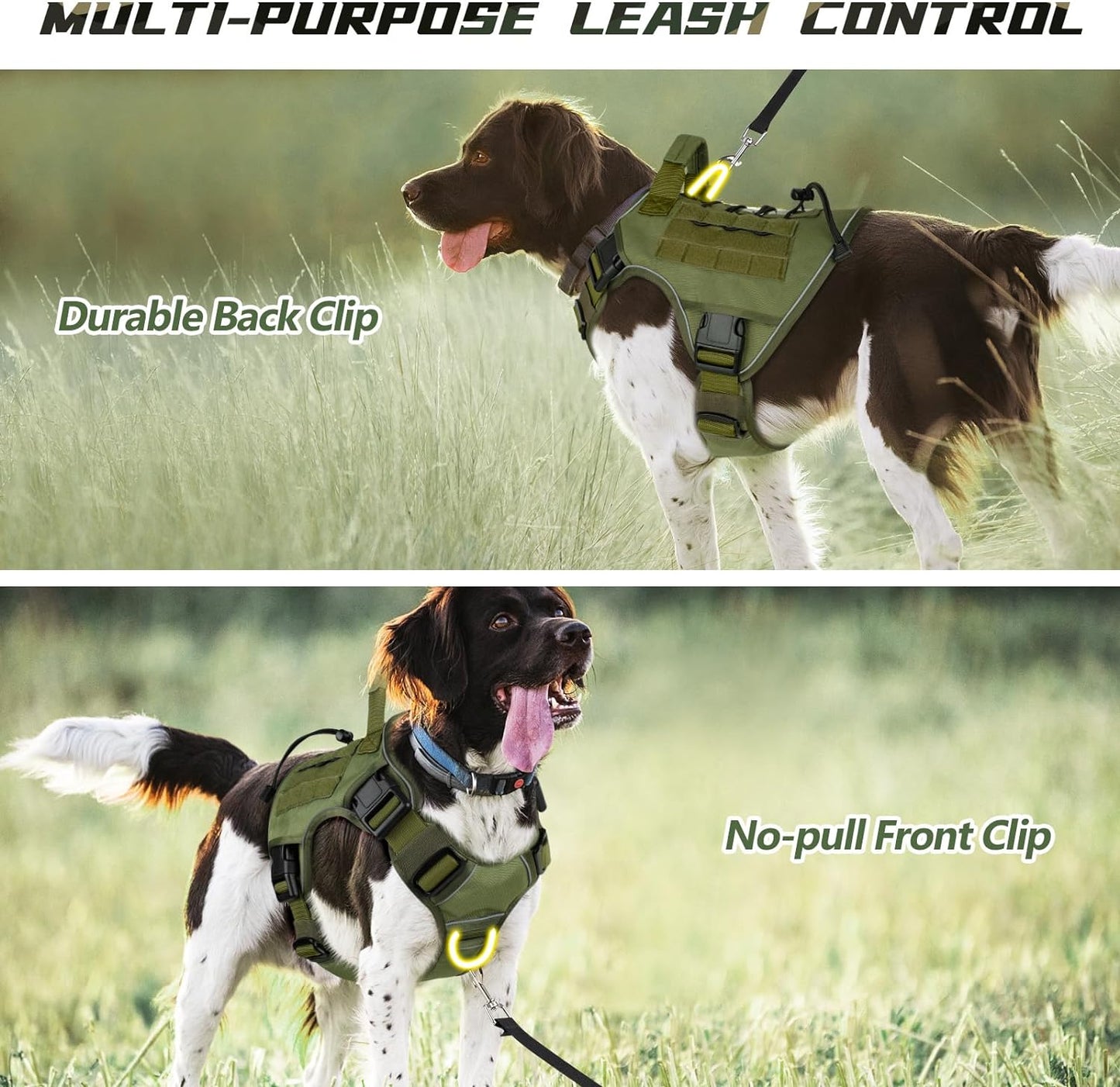 Green Harness with Handle Tactical Dog Harness for Large Dogs No Pull Adjustable Reflective K9 Military Dog Vest Harnesses with Easy Control Handle and Hook & Loop Pa(Xl)