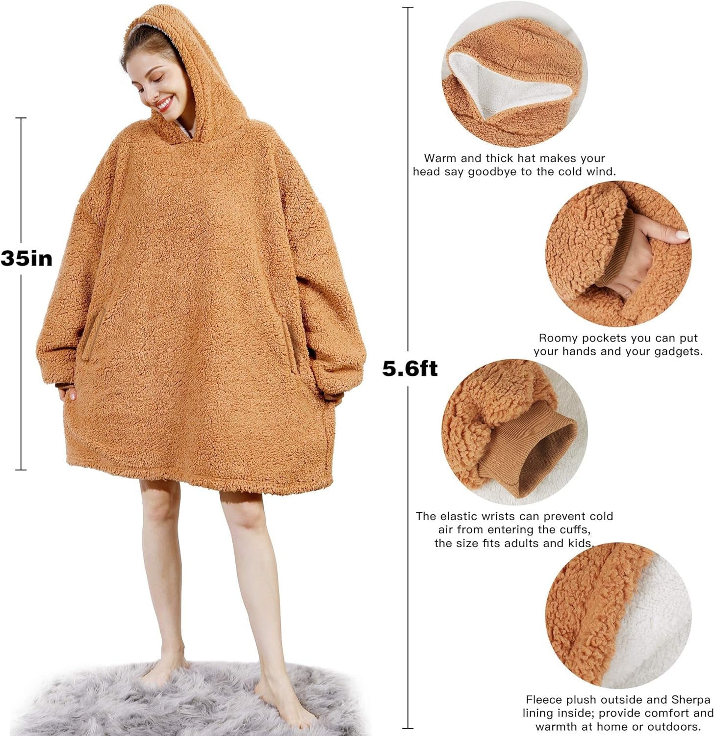 Blanket Sweatshirt,Oversized Sherpa Hooded Blanket Hoodie,Fleecehug Hoodie Wearable Blanket for Women Men Kids