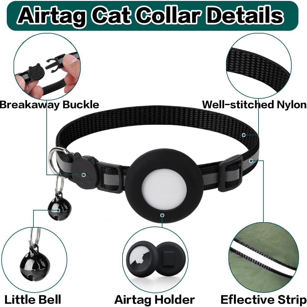 Cat Collar with  Air Tag Holder and Bell