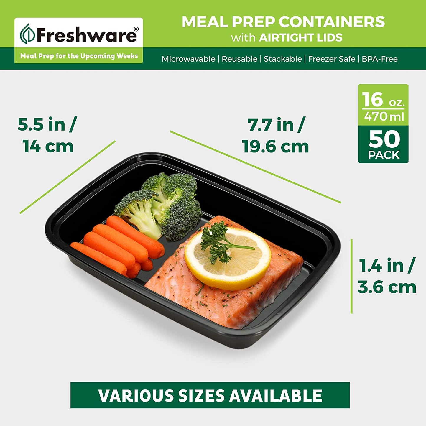 Meal Prep Containers [50 Pack] 1 Compartment Food Storage Containers  BPA Free, Microwave/Dishwasher/Freezer Safe (16 Oz)