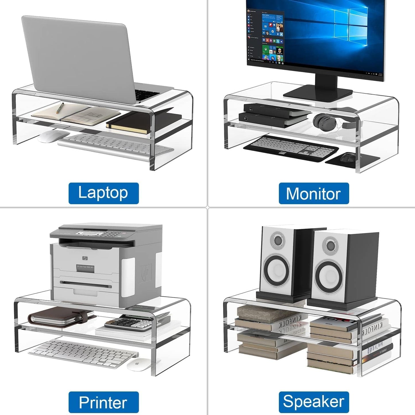 Clear Acrylic Monitor Stand Riser 2 Tier 5.12 Inches High Clear Computer Desk Organizer Shelf  Laptop