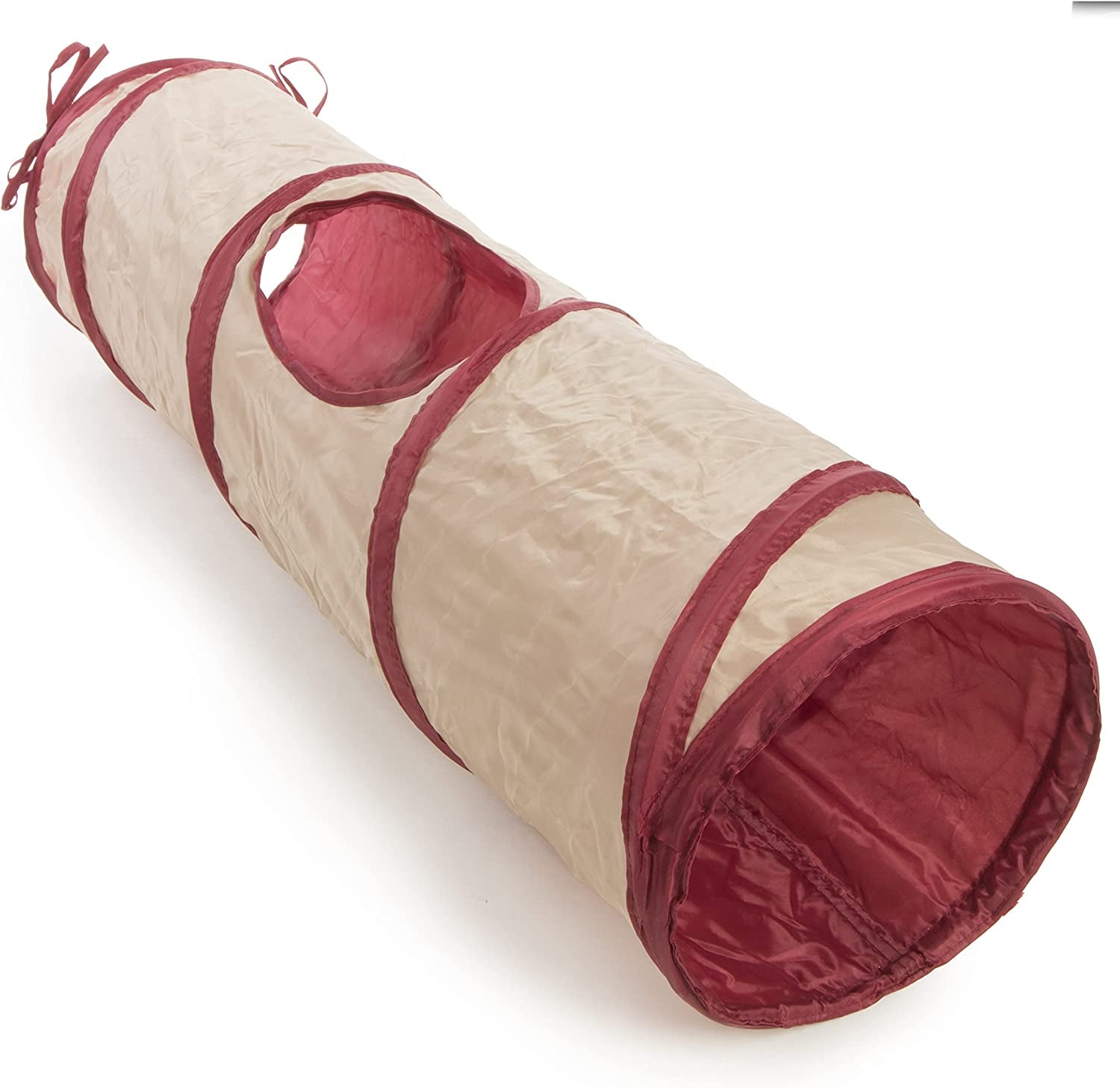 Crackle Chute Crinkle Activity Tunnel Cat Toy - Tan/Red, One Size