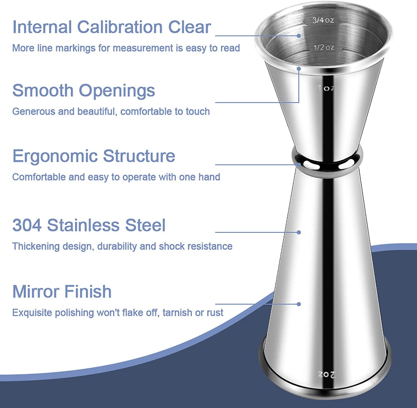 Jigger for Bartending, Double Cocktail Jigger Japanese Premium 304 Stainless Steel Jigger 2 OZ 1 OZ with Measurements Inside