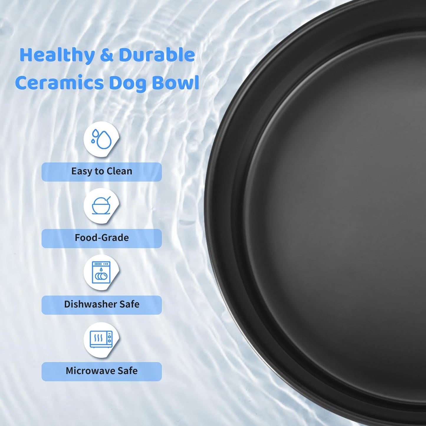 Ceramic Raised Dog Bowls with Wooden Stand Elevated Dog Bowl Food and Water Pet Feeding Bowl for Small and Medium Dog(Single 28.7OZ Bowl,Black)