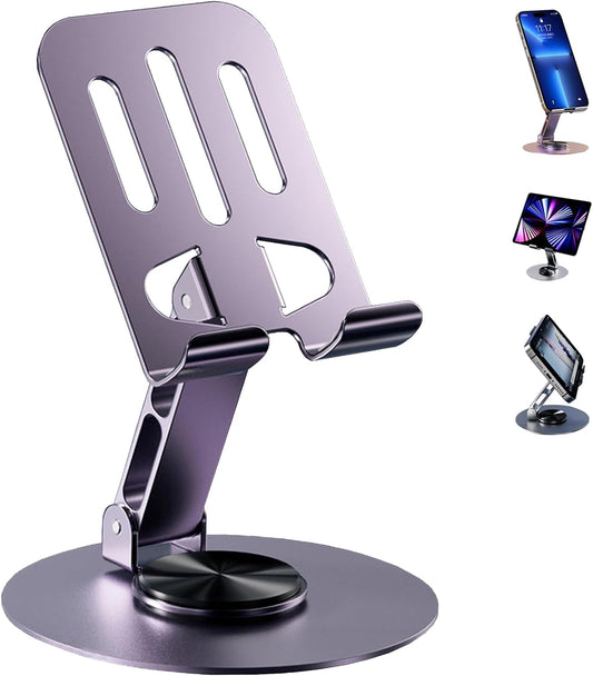 Newest 360° Rotatable Dual Folding Cell Phone Stand for Desk, Fully Adjustable Foldable Desktop Phone Holder Cradle Dock Compatible with Phone 15 14 13 12 11 Pro Xs Xs Max Xr X 8, All Phones