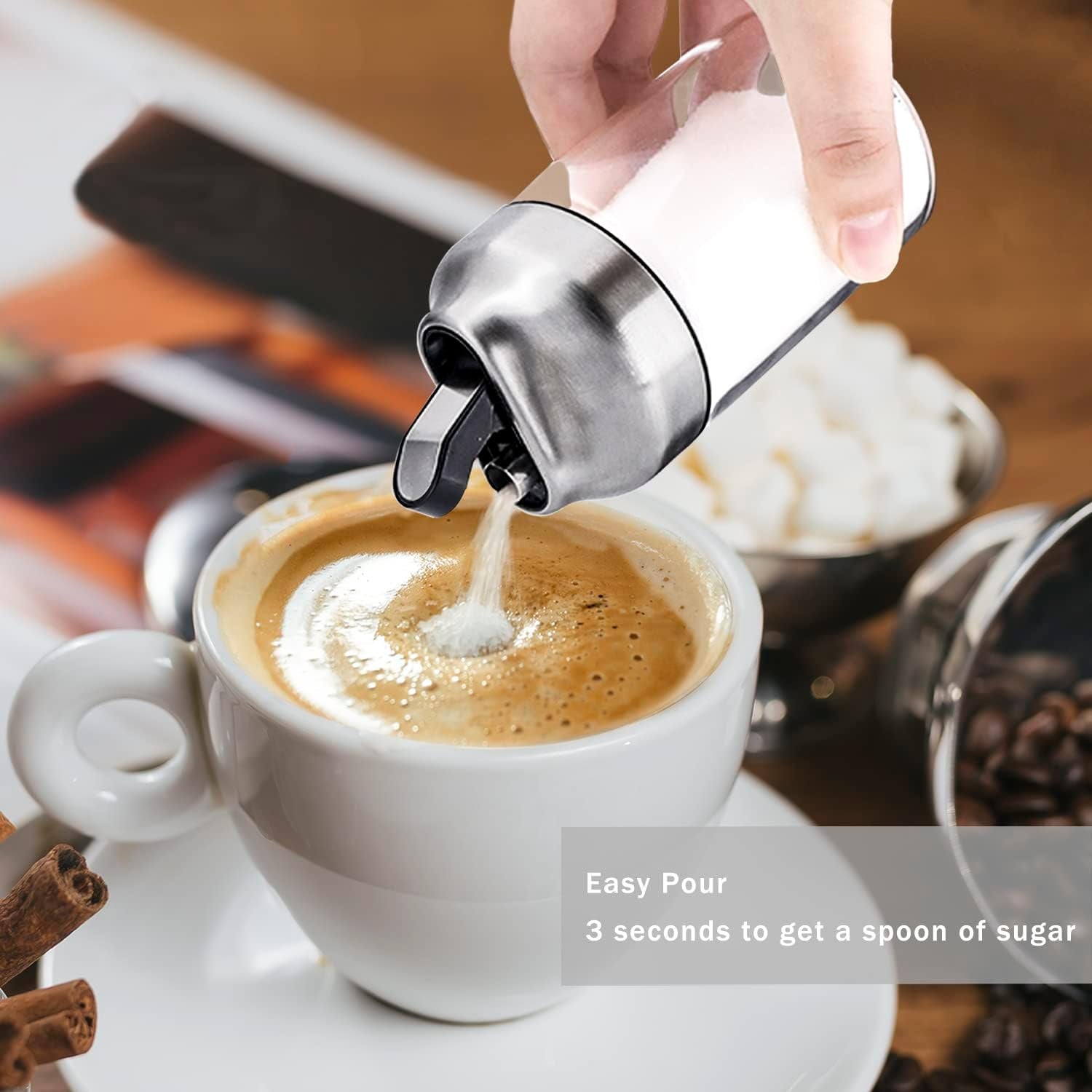 Glass Sugar Dispenser with Pour Spout, Weighted Pourer, for Coffee,Tea and Baking