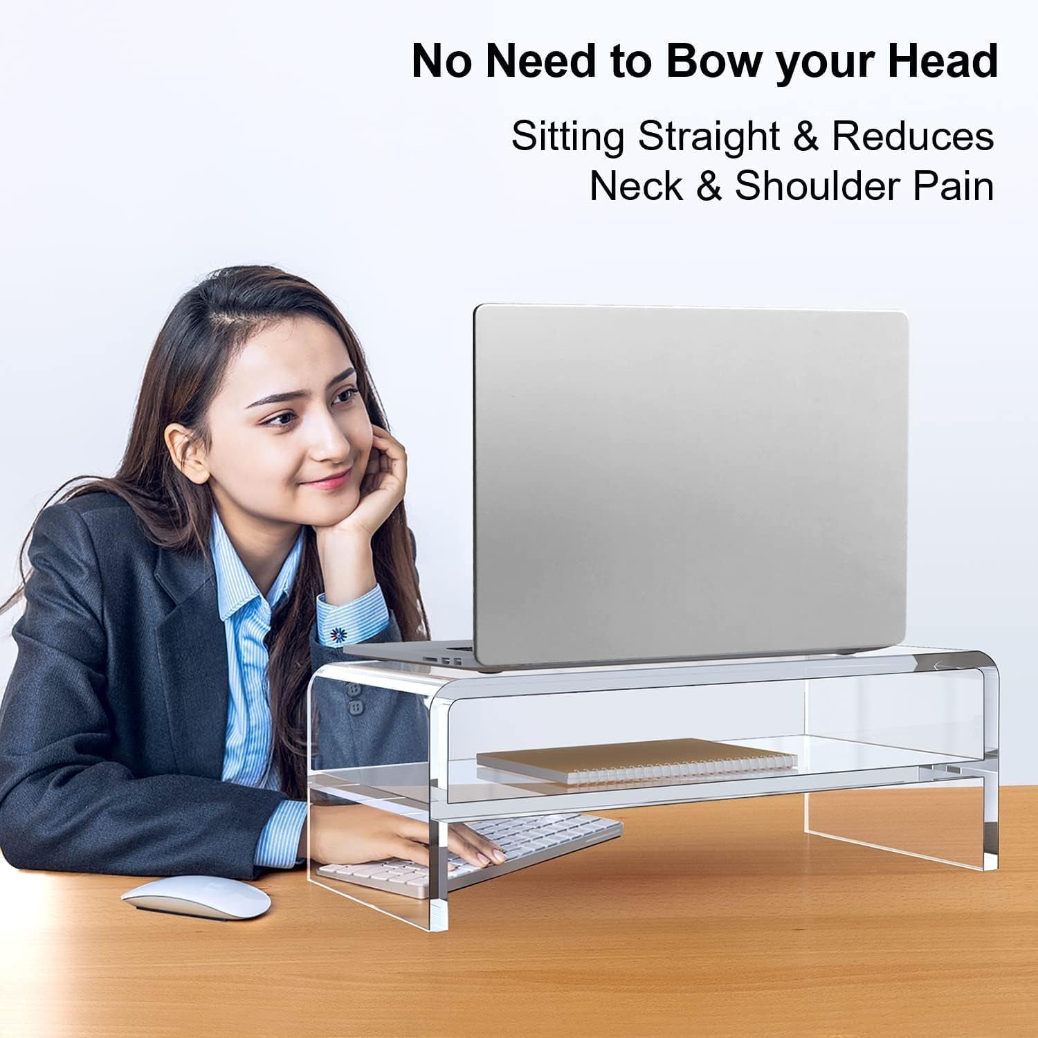 Clear Acrylic Monitor Stand Riser 2 Tier 5.12 Inches High Clear Computer Desk Organizer Shelf  Laptop