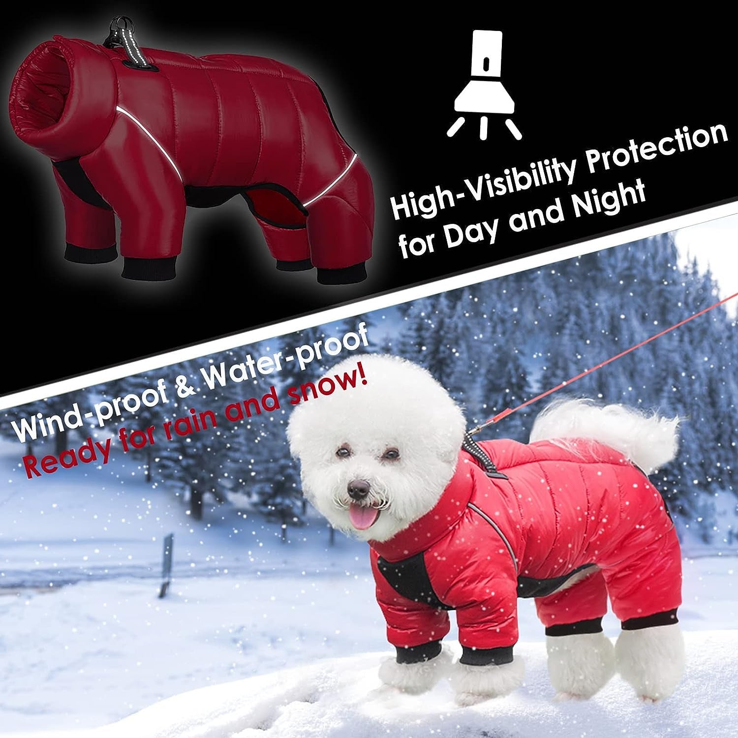 Dog Coat, Waterproof Dog Jacket for Winter, Warm Fullbody Dog Snowsuit, Zip up Fleece Dog Vest, Cold Weather Dog Coats with Reflective Stripes, Outdoor Windproof Dog Apparel for Small Dogs, S