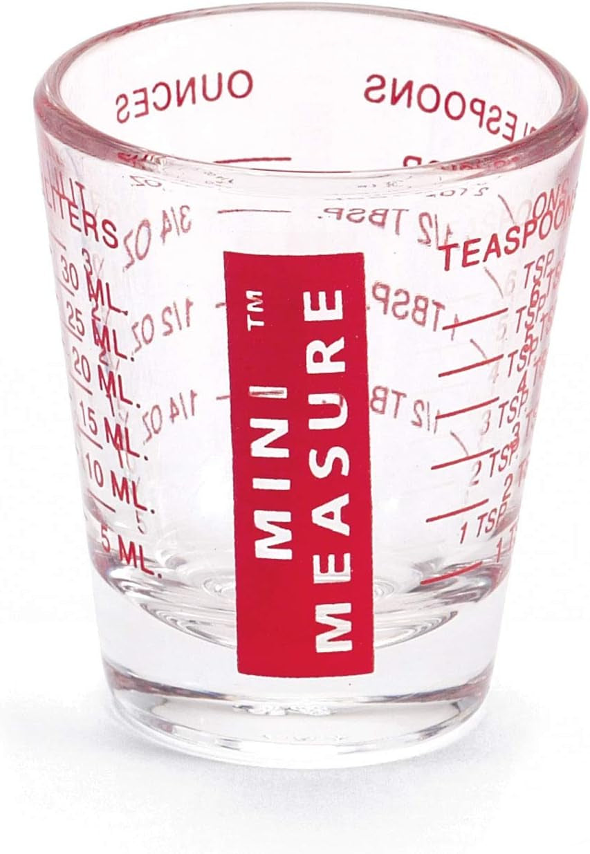 Mini Measure Heavy Glass, 20-Incremental Measurements Multi-Purpose Liquid and Dry Measuring Shot Glass, Red