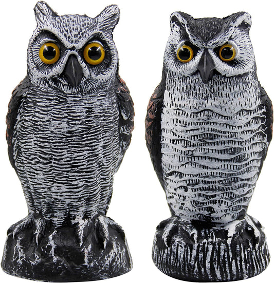 2 Pack Fake Horned Owl Bird Scarecrow Decoy, Plastic Deterrents, Halloween Decoration, Nature Enemy Pest Repellent for Outdoor Garden Yard