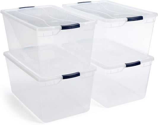 Cleverstore Clear 95 Qt, 4-Pack, Made in USA, Stackable Large Clear Storage Bins  Bpa-Free