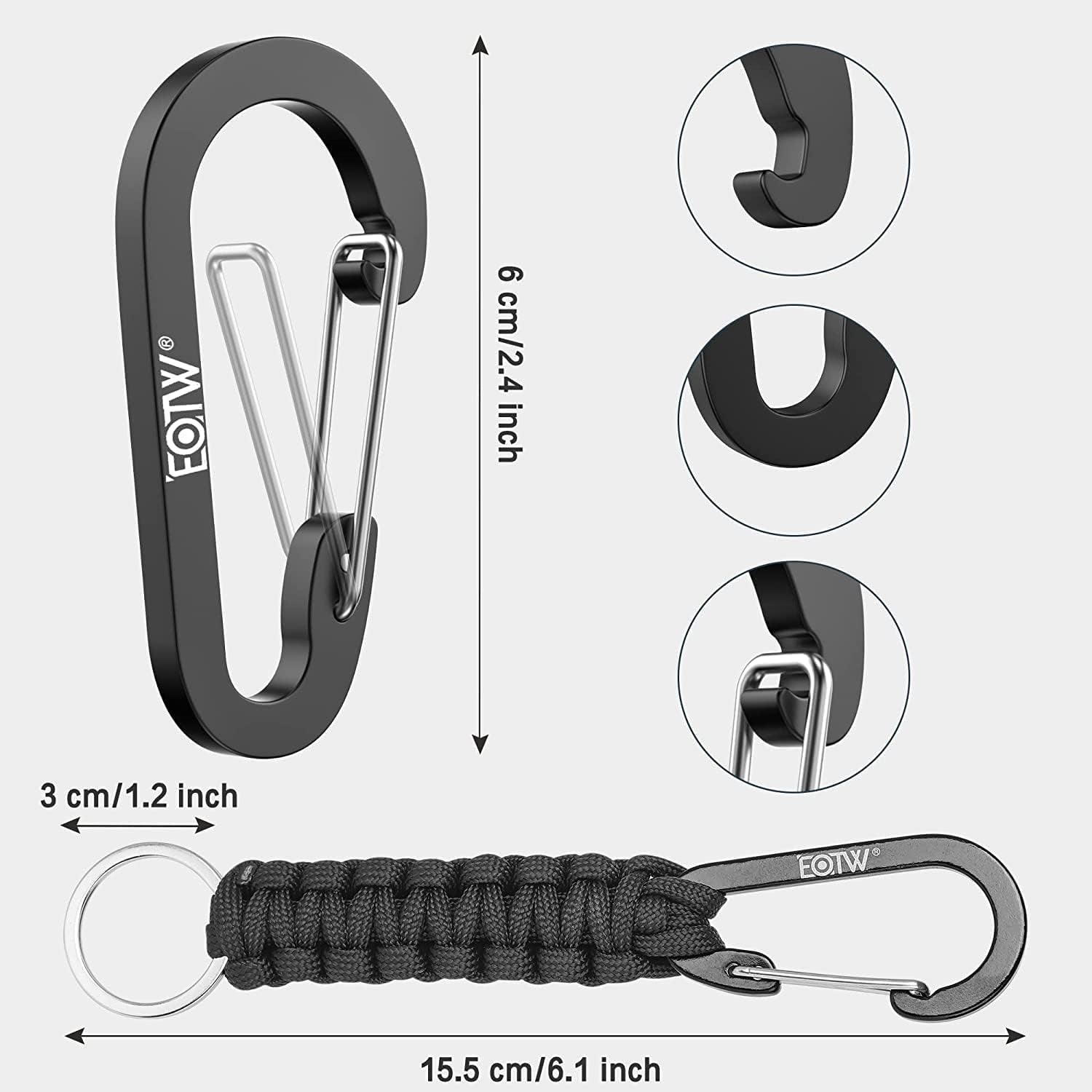 Carabiner Keychain,Small Carabiner Clip with Paracord Keychain Aluminum Clip D Ring for Camping, Hiking, Fishing, or as a Key Organizer