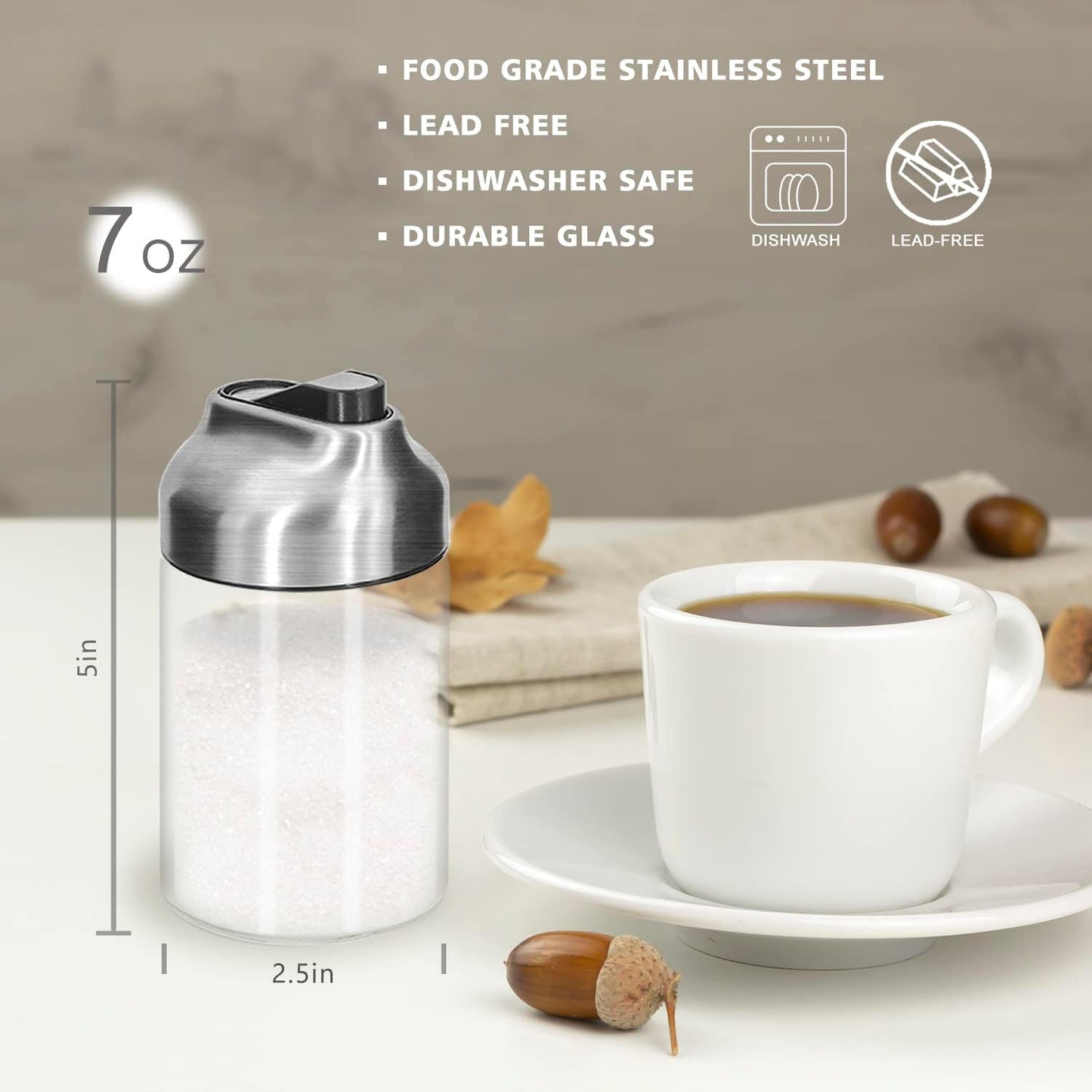 Glass Sugar Dispenser with Pour Spout, Weighted Pourer, for Coffee,Tea and Baking