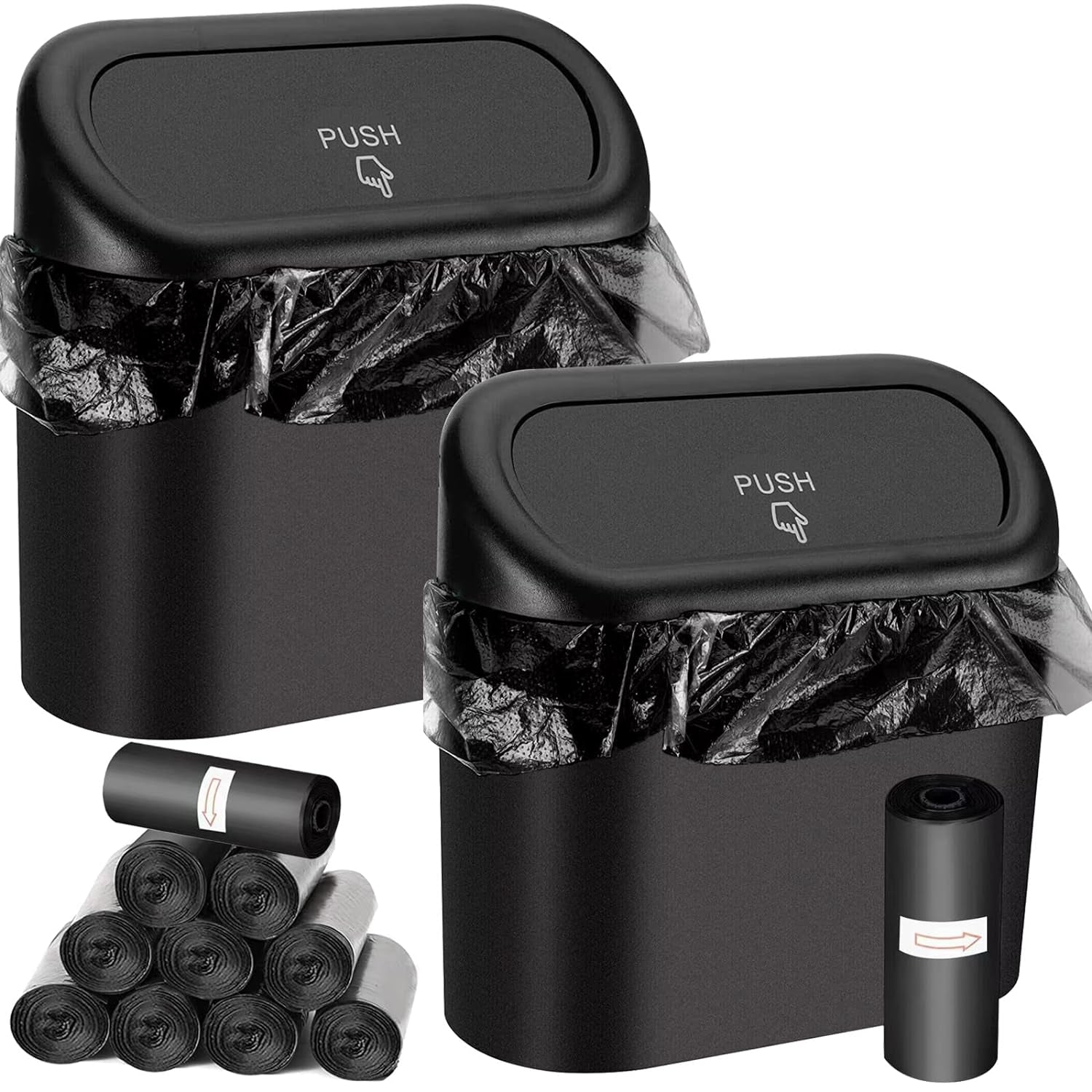 Car Trash Can Bin with Lid and 150Pcs Trash Bags