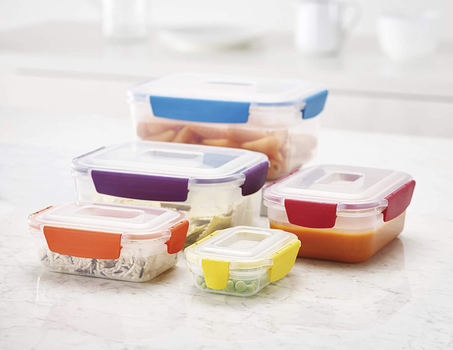 Nest Lock Plastic BPA Free Food Storage Container Set with Lockable Airtight Leakproof Lids, 10-Piece, Multi-Color