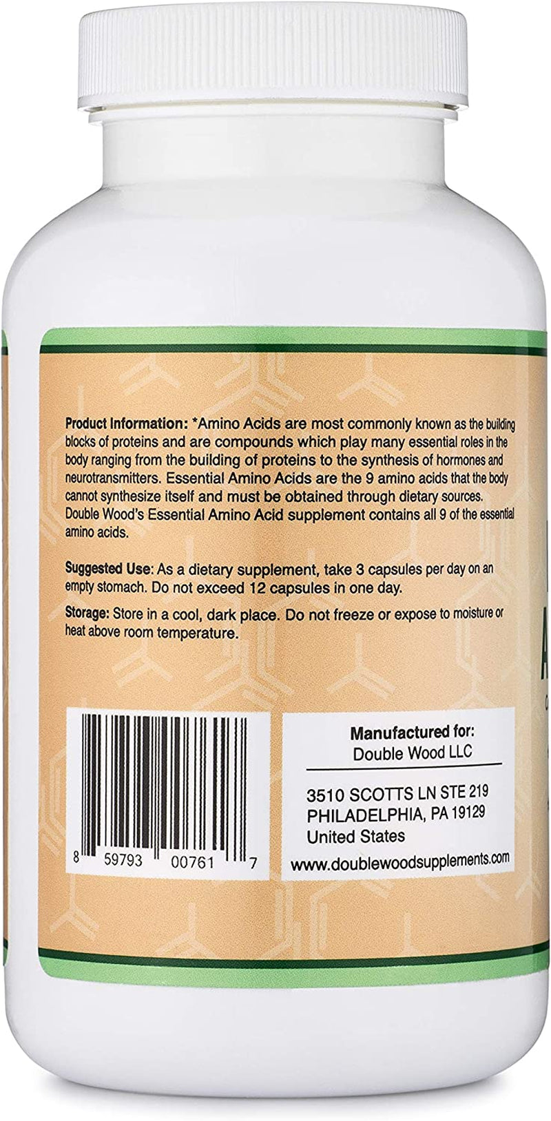 Essential Amino Acids - 1 Gram per Serving Powder Blend of All 9 Essential Aminos (EAA) and All Branched-Chain Aminos (Bcaas) (Leucine, Isoleucine, Valine) 225 Capsules, Gluten Free by Double Wood