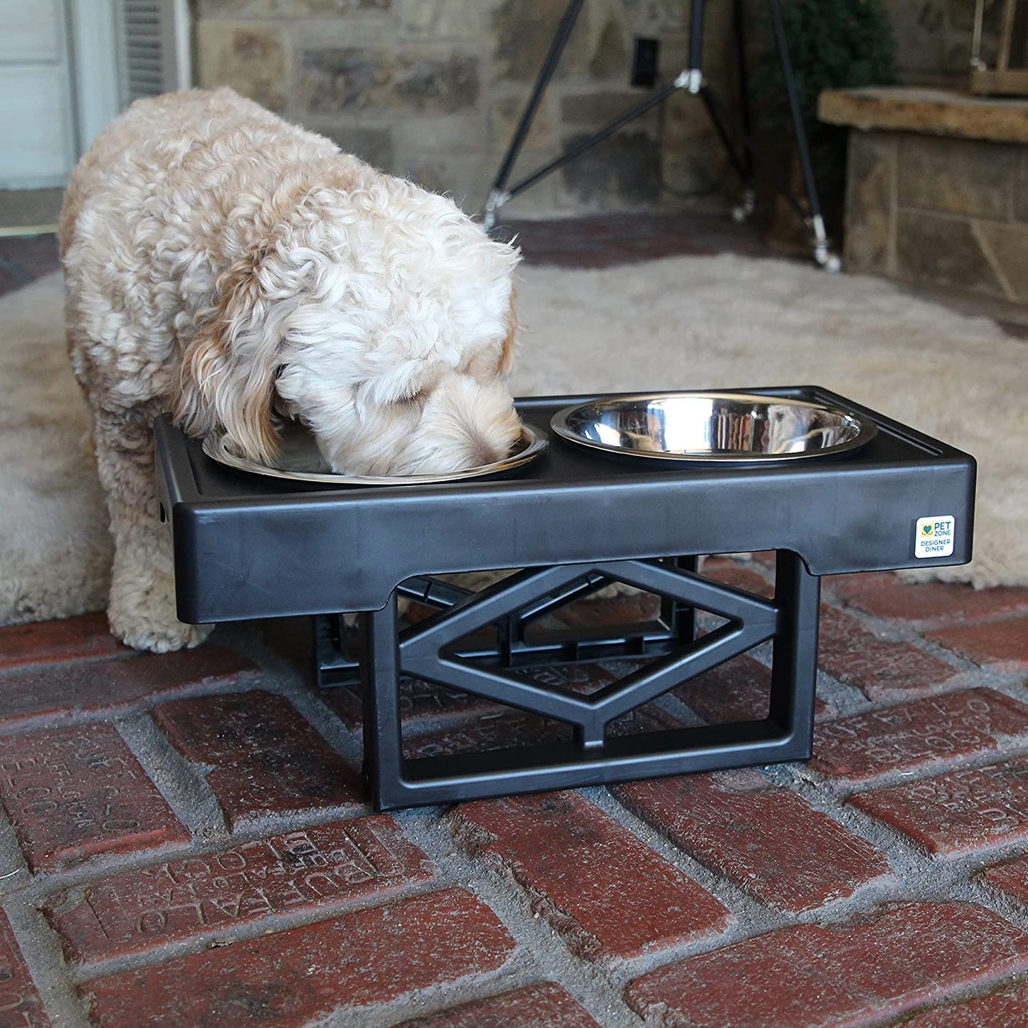 Elevated Dog Bowls Designer Diner 3 Height Adjustable Raised Dog Bowl Stand with 2 Stainless Steel Dog Bowls (7 Cup Capacity Each)