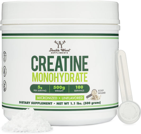 Creatine Monohydrate Powder 1.1Lbs (100 Servings of 5 Grams Each - Third Party Tested Micronized Creatine Powder) (With Scoop)(Creatina Monohidratada) by Double Wood