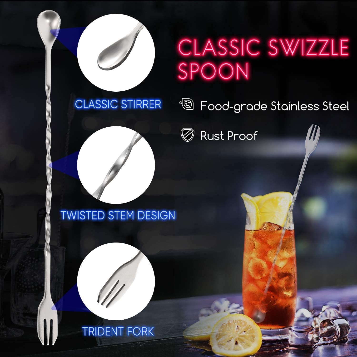 10 Inch Stainless Steel Cocktail Muddler and Mixing Spoon Home Bar Tool Set - Create Delicious Mojitos and Other Fruit Based Drinks