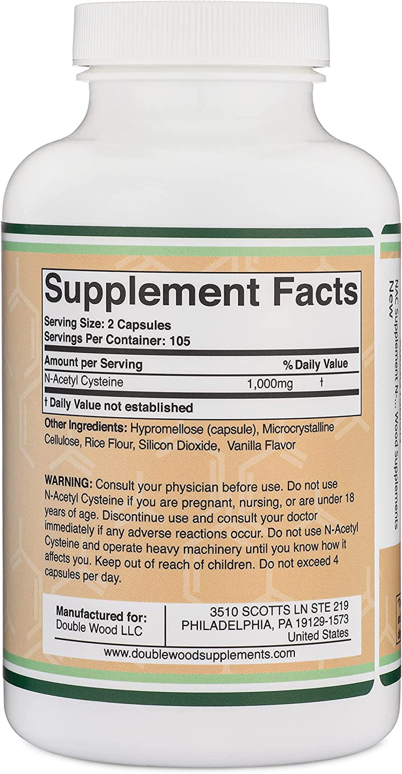 NAC Supplement N-Acetyl Cysteine (1,000Mg per Serving 500Mg per Cap, 210 Capsules) (Third Party Tested) with Odor Masking Technology to Boost Glutathione Levels by Double Wood