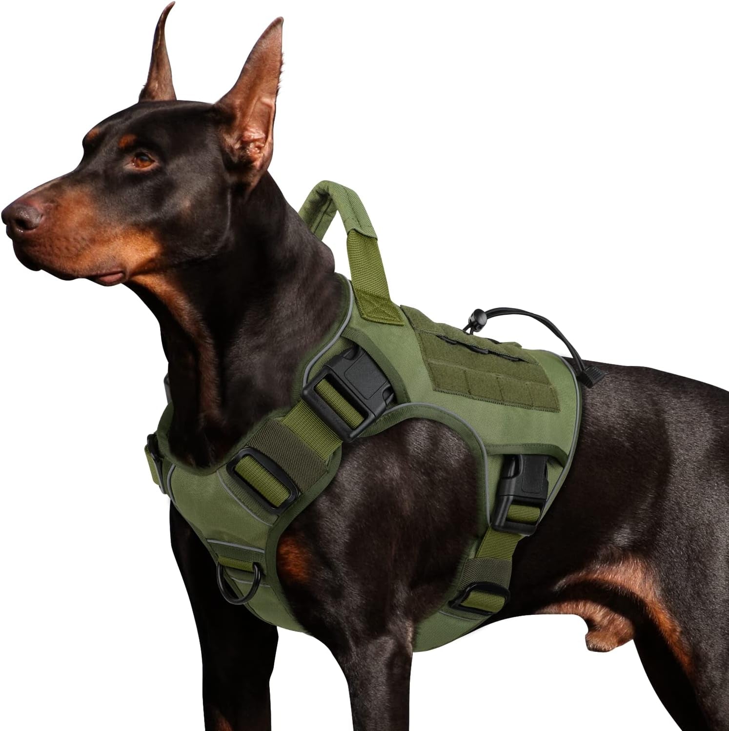 Green Harness with Handle Tactical Dog Harness for Large Dogs No Pull Adjustable Reflective K9 Military Dog Vest Harnesses with Easy Control Handle and Hook & Loop Pa(Xl)