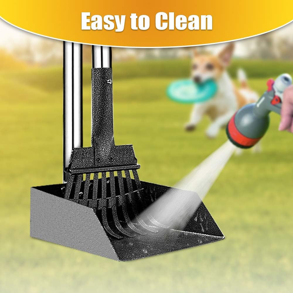 Dog Pooper Scooper Long Handle Stainless Metal Tray and Rake