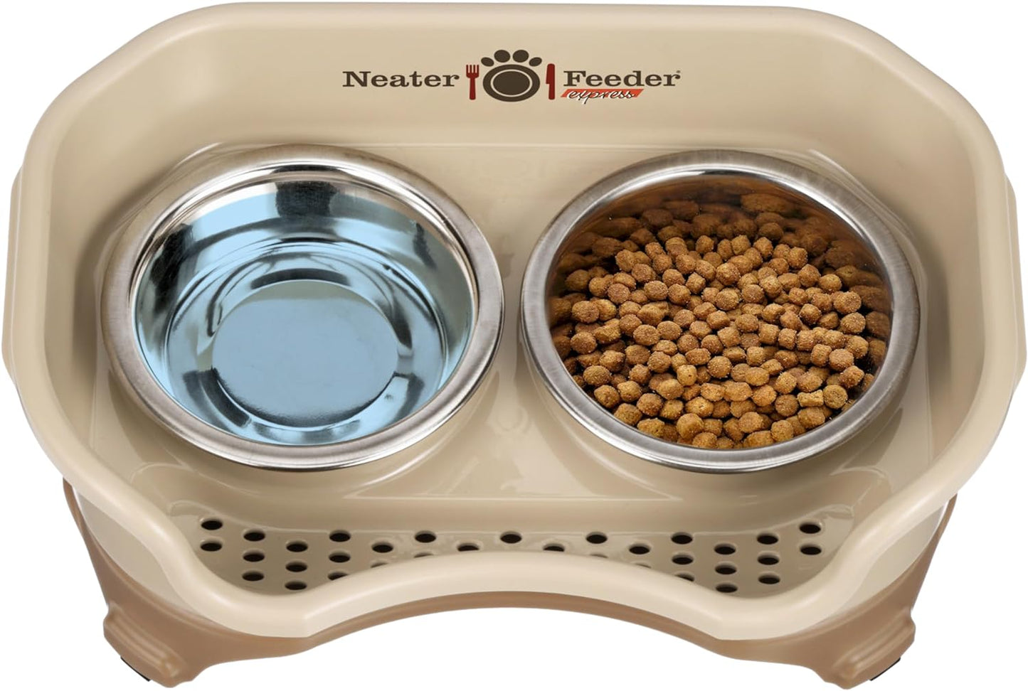 - Express Model - Mess-Proof Dog Bowls (Small, Cappuccino) – Made in USA – Elevated, No Spill, Non-Tip, Non-Slip, Raised Stainless Steel Food & Water Pet Bowls