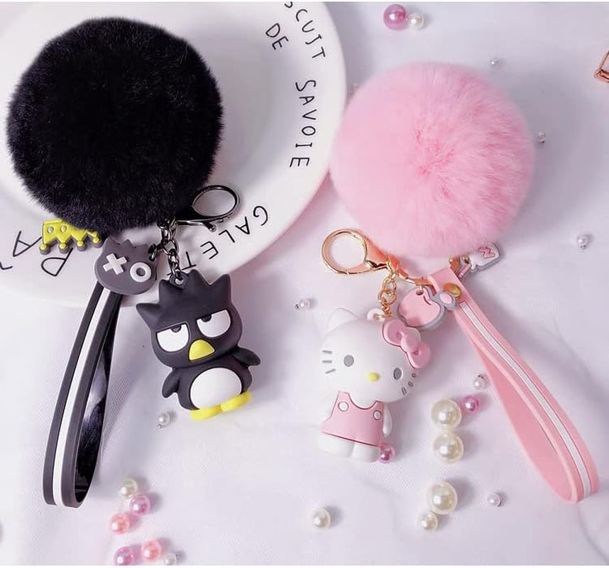 Cute Keychains for Women/Girls, Kawaii Pom Pom Key Chain Accessories Wristlet Keychain for Backpack Handbag Car Keys