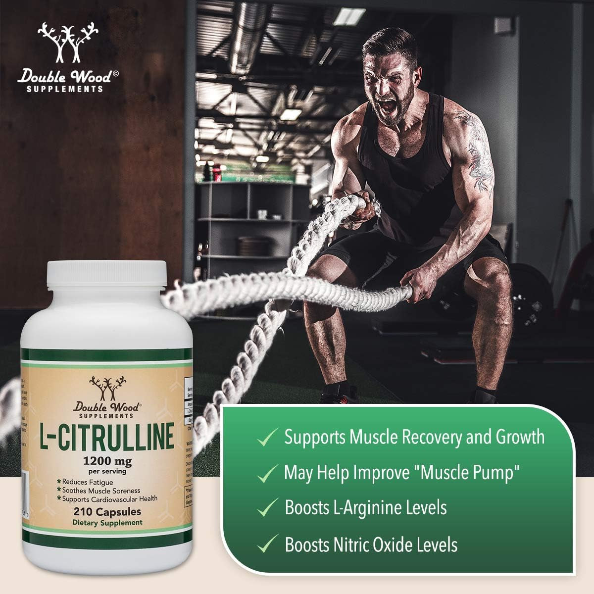 L Citrulline Capsules 1,200Mg per Serving, 210 Count (L-Citrulline Increases Levels of L-Arginine, Acts as a Nitric Oxide Booster) Muscle Recovery Supplement to Improve Muscle Pump by Double Wood