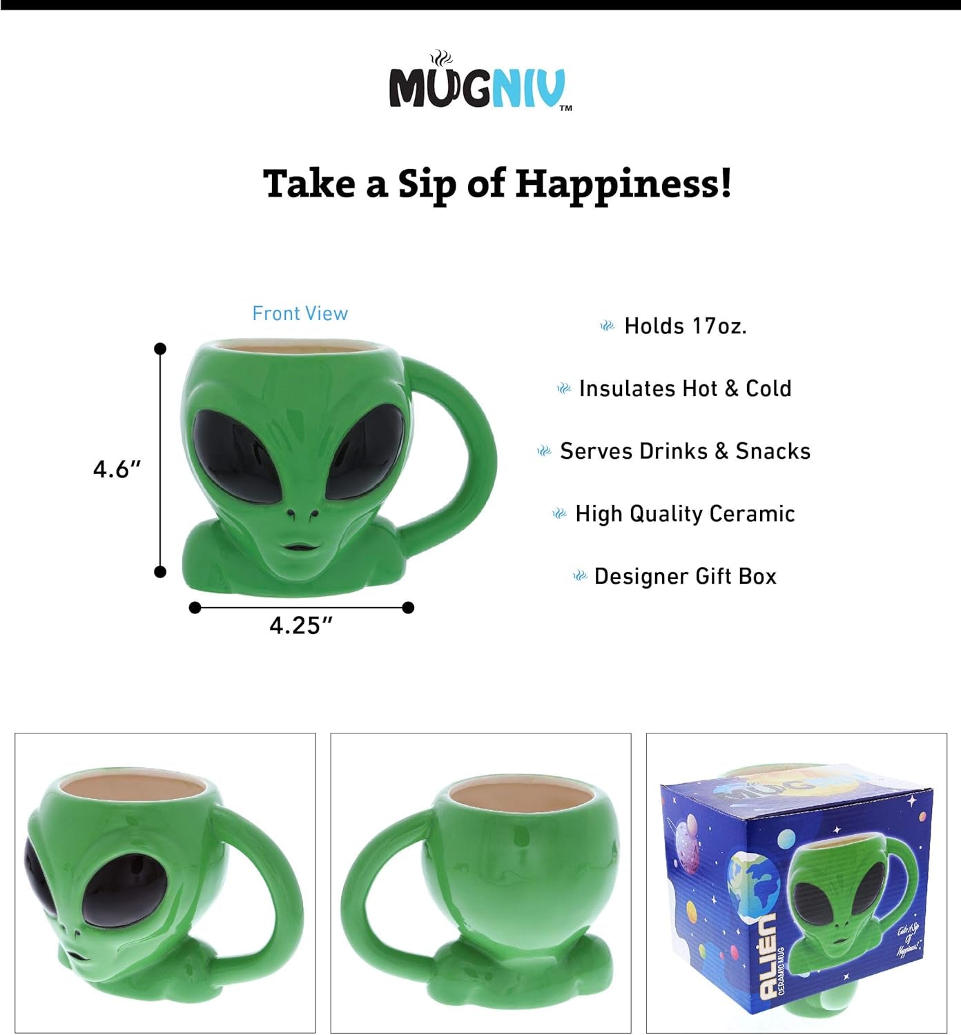 Green Alien Cartoon Novelty Mug