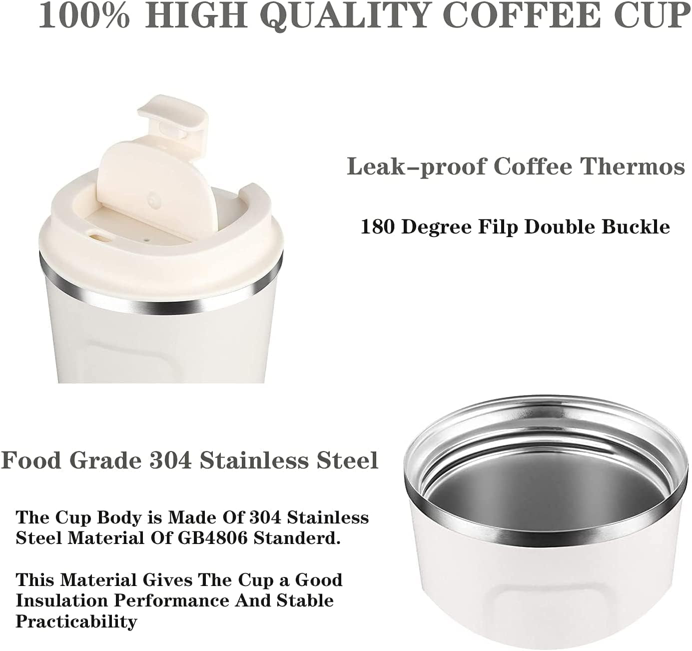 Insulated Coffee Mug with Lid, 18Oz Vacuum Stainless Steel Tea Tumbler Cup, Durable Double Wall Leak-Proof (White)