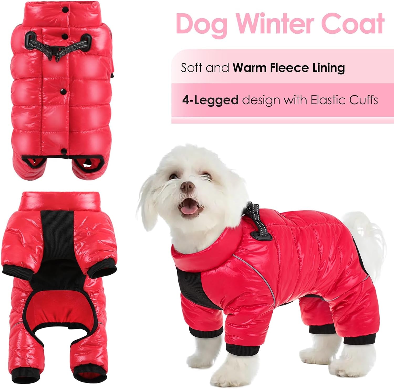 Dog Coat, Waterproof Dog Jacket for Winter, Warm Fullbody Dog Snowsuit, Zip up Fleece Dog Vest, Cold Weather Dog Coats with Reflective Stripes, Outdoor Windproof Dog Apparel for Small Dogs, S