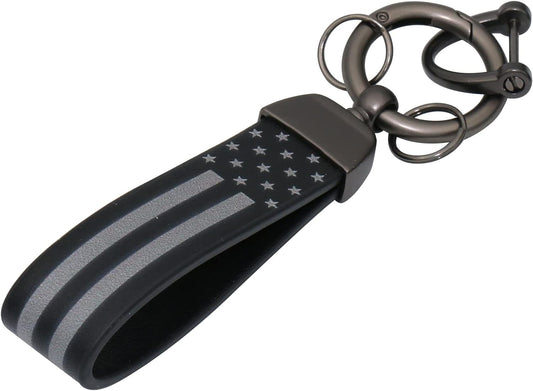 Black American USA Flag Car Metal Keychain with Zinc Alloy Ring Fit for Trucks and Car Chevrolet, Ford, Jeep, Dodge,Men Women Car Accessories Black