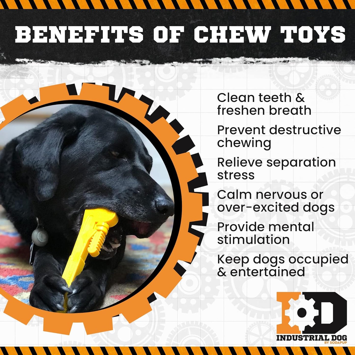 Industrial Dog Pipe Wrench – Durable Dog Chew Toy Made in USA from Non-Toxic, Pet Safe, Food Safe Nylon Material for Mental Stimulation, Clean Teeth, Fresh Breath, Problem Chewing, & More