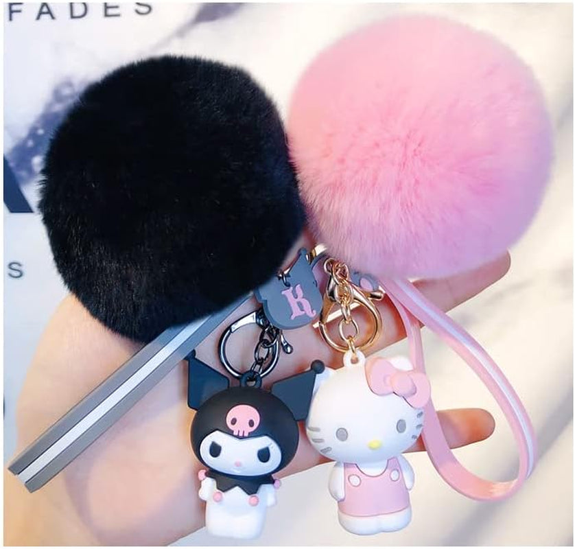 Cute Keychains for Women/Girls, Kawaii Pom Pom Key Chain Accessories Wristlet Keychain for Backpack Handbag Car Keys