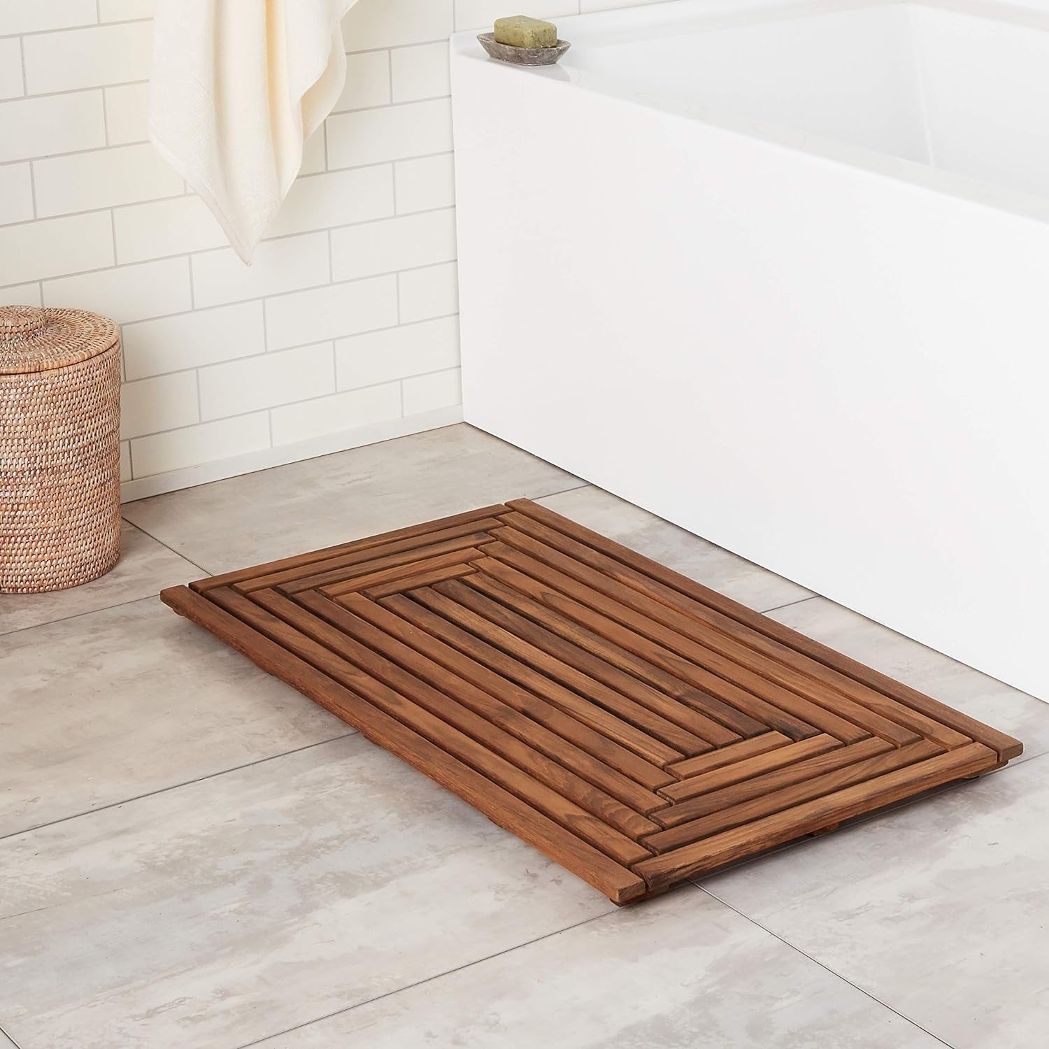 Giza Shower, Spa, Door Mat in Solid Teak Wood, 36" X 20"