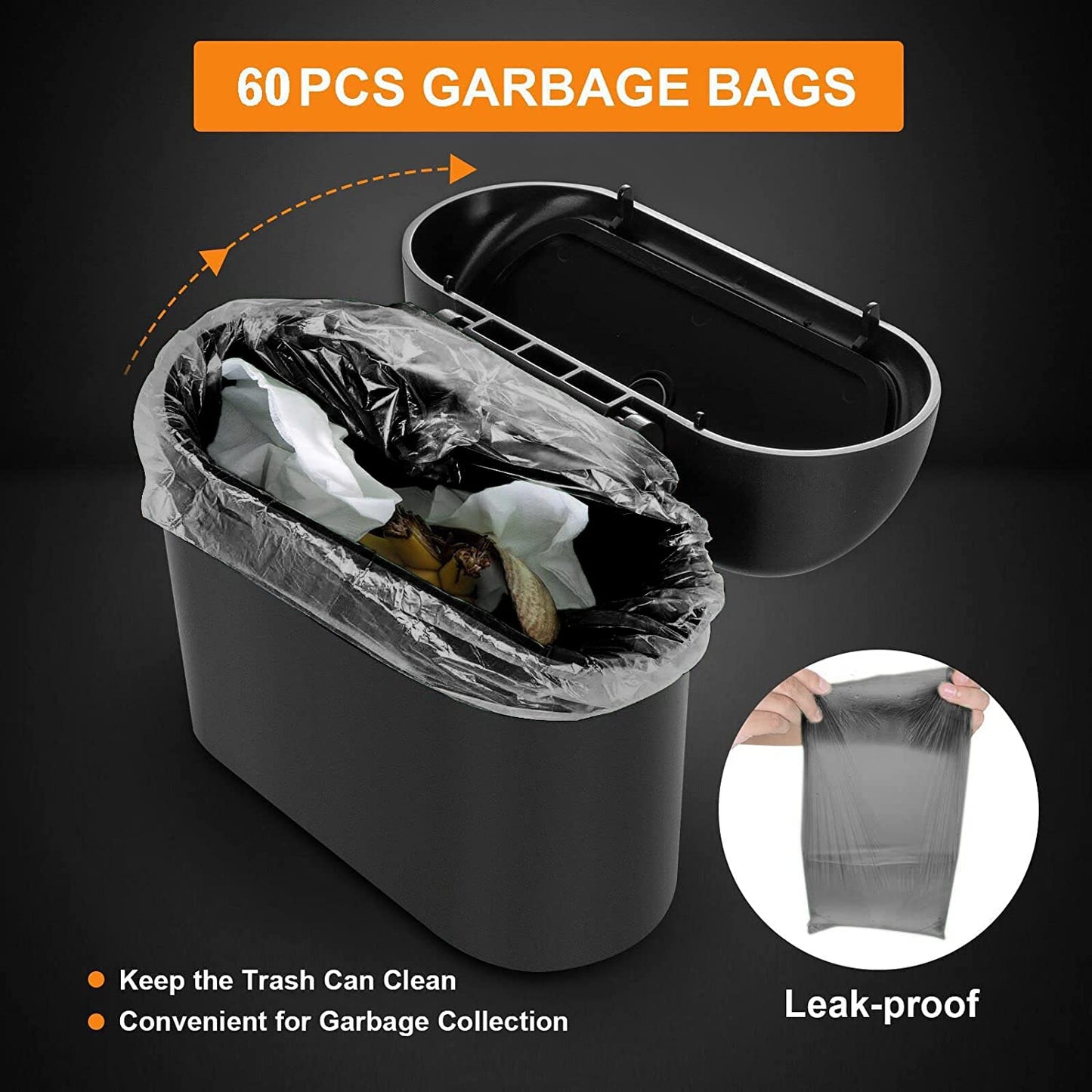 Car Trash Can Bin with Lid and 150Pcs Trash Bags