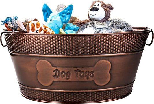 Metal Dog Toy Bin - Copper 