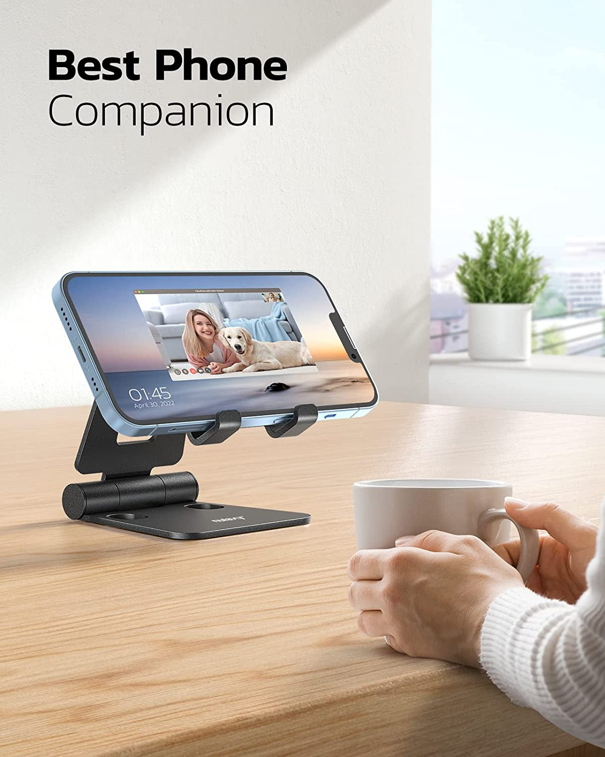 Dual Folding Cell Phone Stand, Fully Adjustable Foldable Desktop Phone Holder Cradle Dock Compatible with Phone 15 14 13 12 11 Pro Xs Xs Max Xr X 8, Nintendo Switch, All Phones