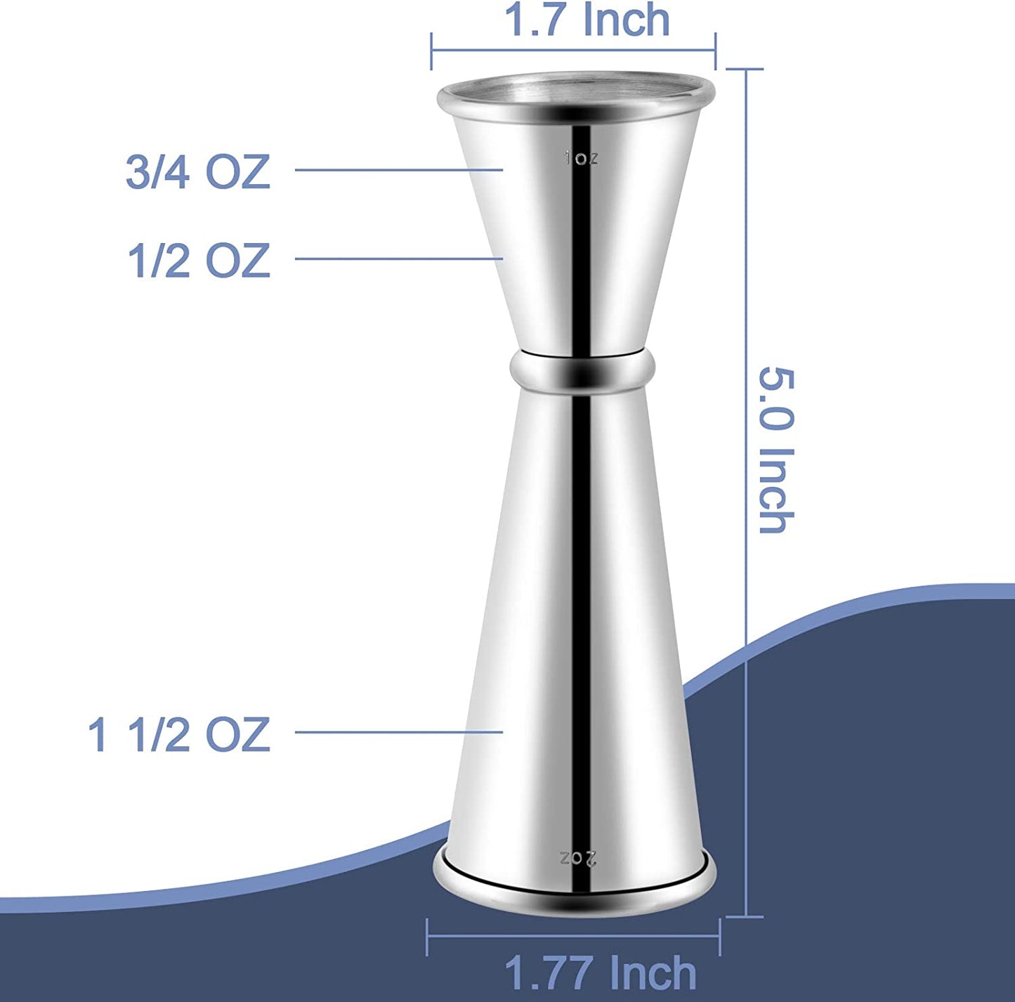 Jigger for Bartending, Double Cocktail Jigger Japanese Premium 304 Stainless Steel Jigger 2 OZ 1 OZ with Measurements Inside