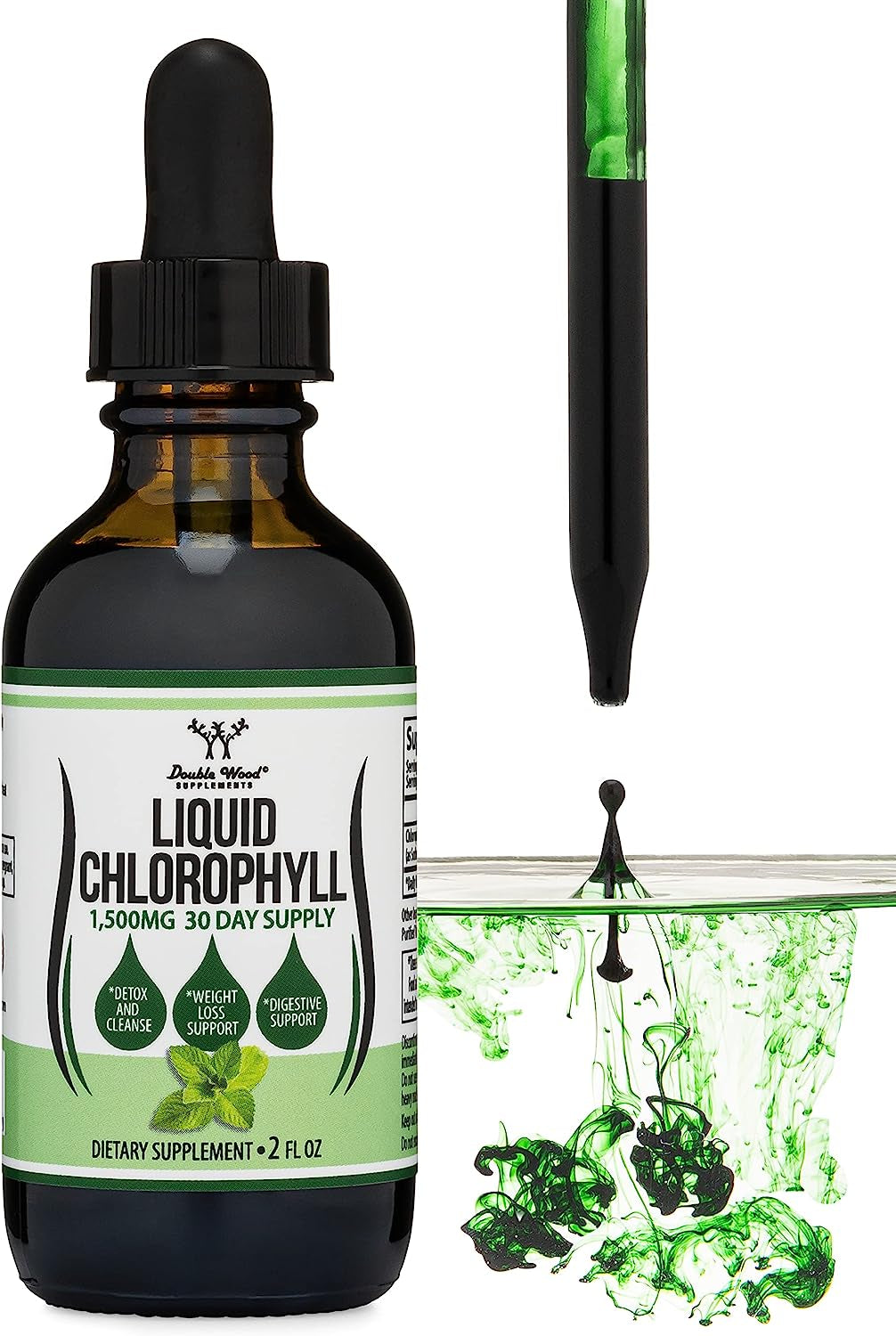 Chlorophyll Liquid Drops - Peppermint Flavored, Vegan Safe (Rich, Full Texture and Taste, Not Watered Down) for Skin Health, and Immune Function (Líquidas De Clorofila) by Double Wood