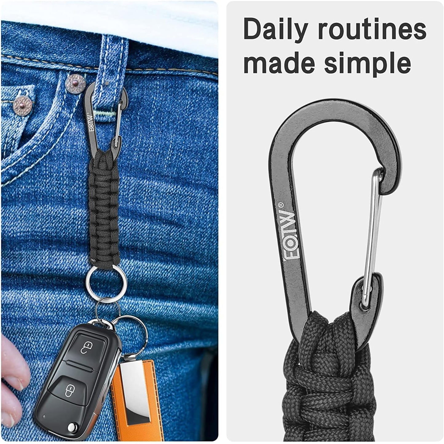 Carabiner Keychain,Small Carabiner Clip with Paracord Keychain Aluminum Clip D Ring for Camping, Hiking, Fishing, or as a Key Organizer