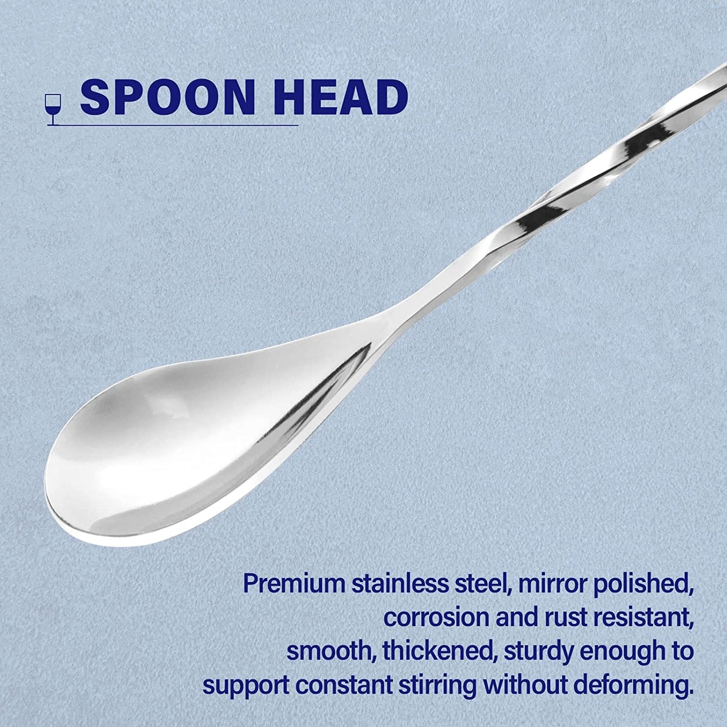 Bar Spoon Cocktail Mixing Stirrers for Drink, Stainless Steel 12 Inches Long Handle, Silver 2 Pieces