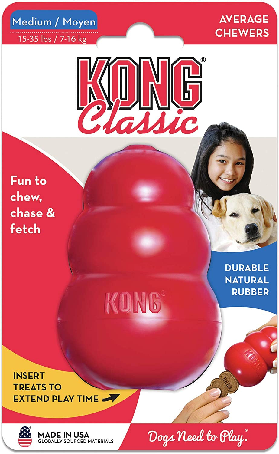 Classic Dog Toy - Fetch & Chew Toy for Dogs - Treat-Filling Capabilities - Durable Natural Rubber Material - for Medium Dogs